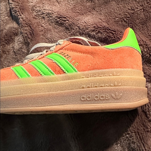 Adidas Gazelle Bold Orange and Neon Green Suede Sneakers Sz 5.5 - Picture 7 of 7